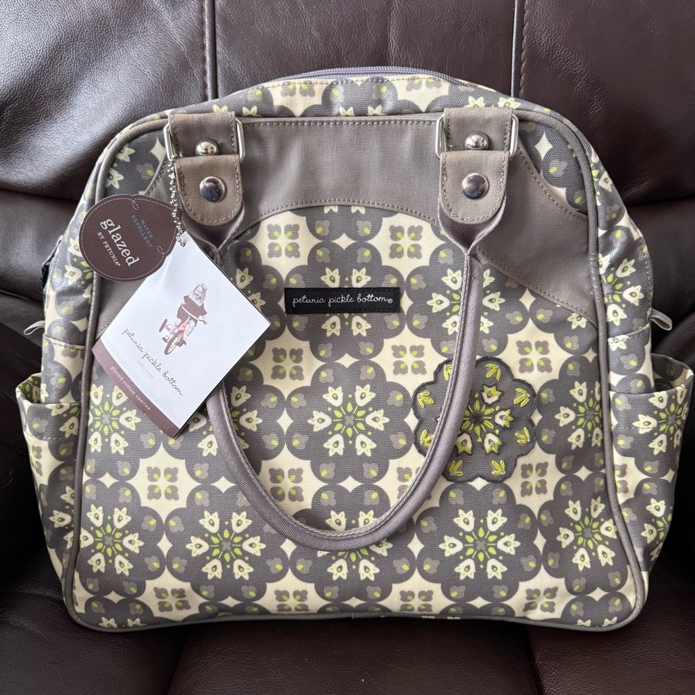 Petunia Pickle Bottom Gray and Yellow Baby Bag